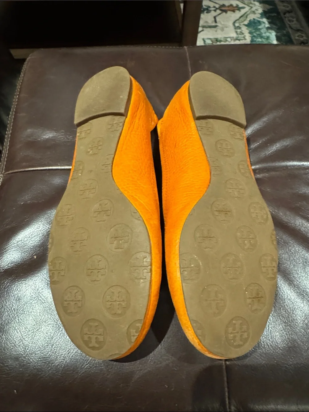 Tory Burch Bright Orange Leather Logo Ballet Flats